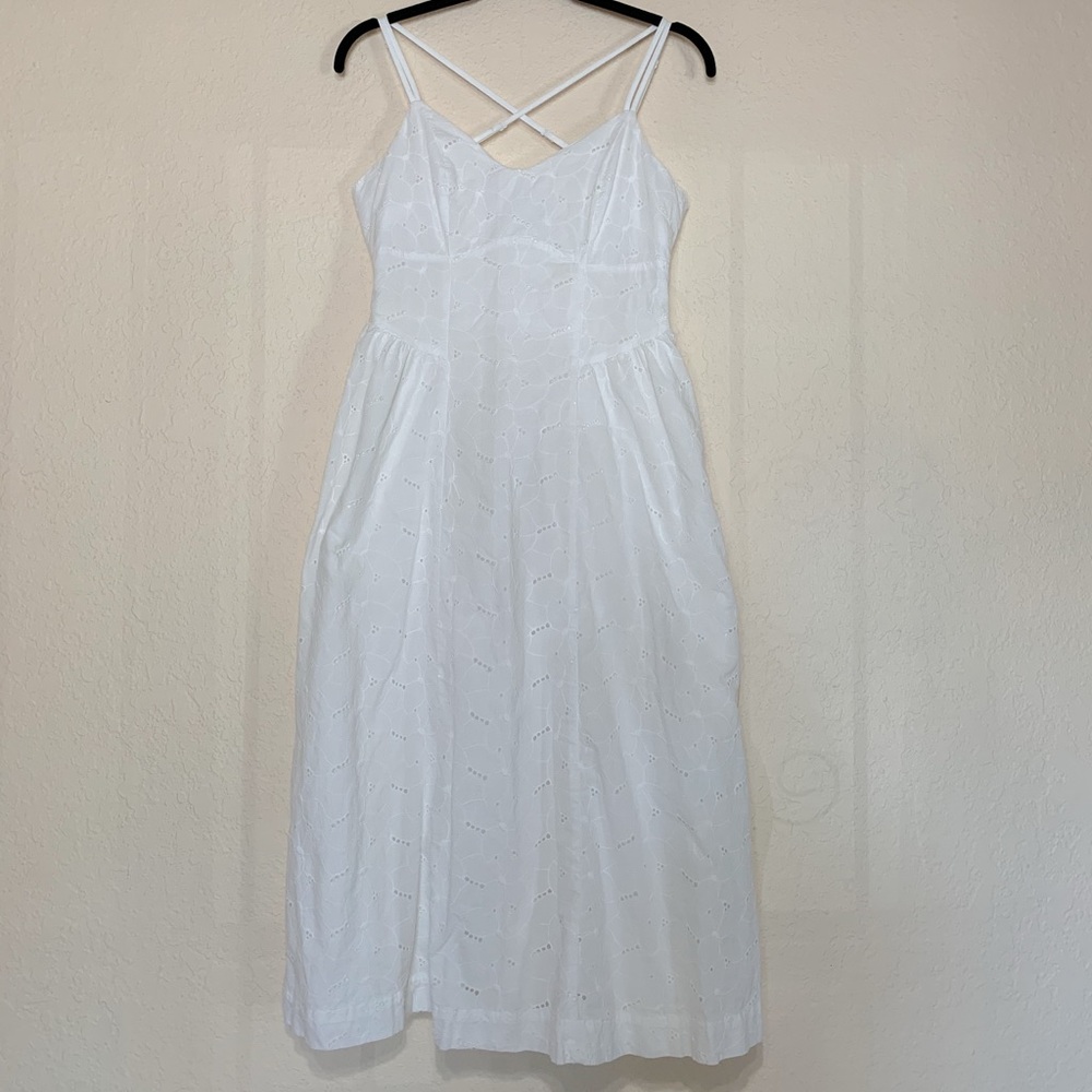 A New Day White Cotton Eyelet Midi Dress Sundress